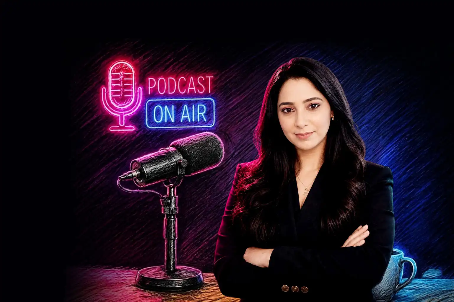 Professional speaking into a microphone